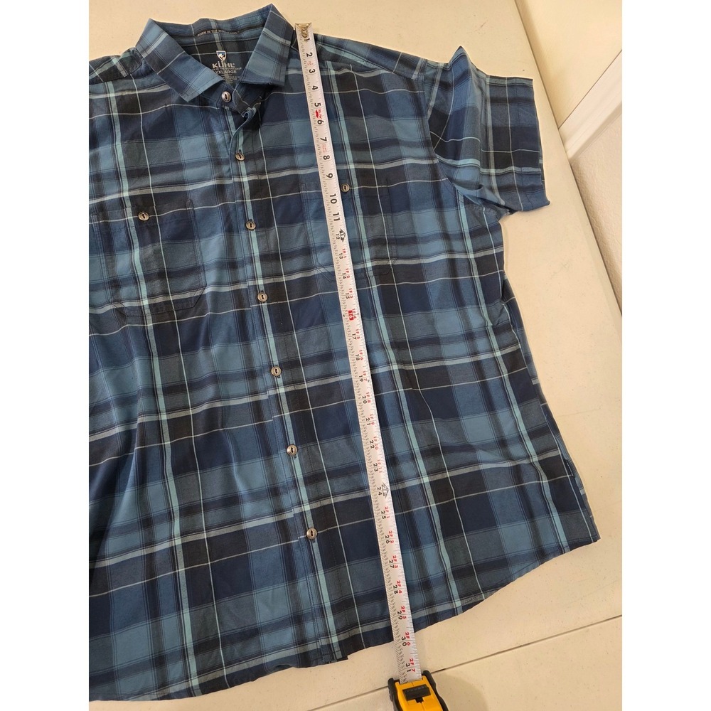 Kuhl Plaid Shirt Mens 2XL Blue Beige Linen Blend Button Down SS Lot 2 - Picture 9 of 16